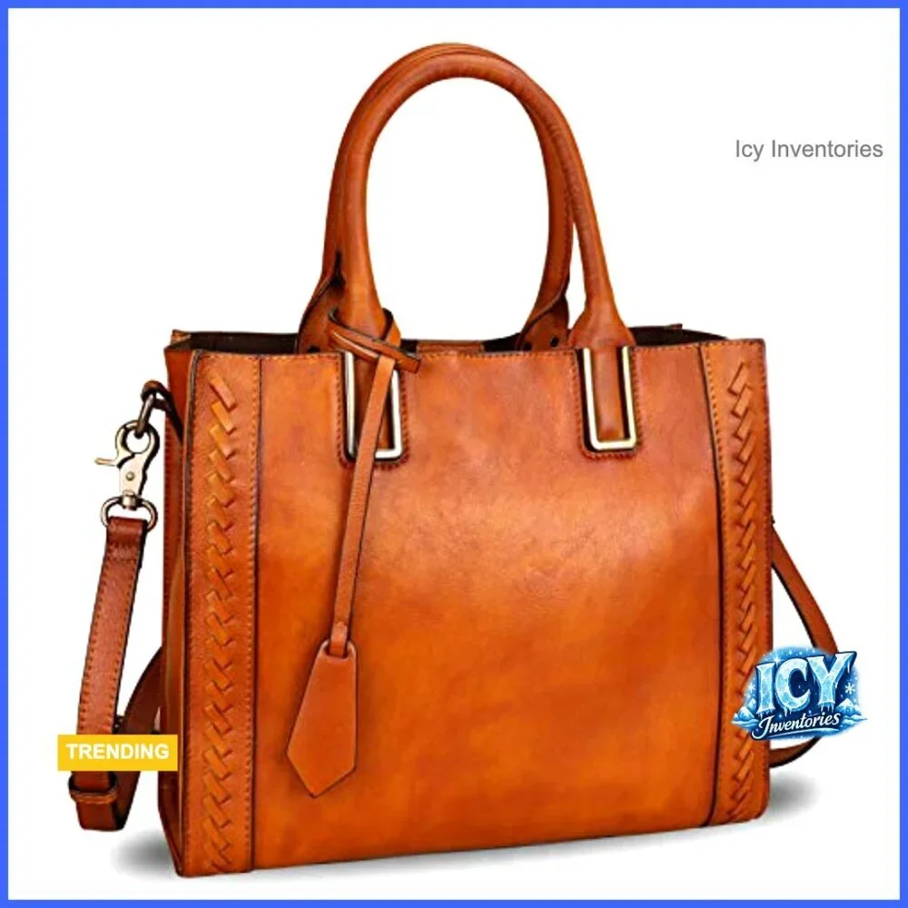 Genuine Leather Satchel Handbag Vintage Handmade Shoulder Bag Cowhide Tote Purse
